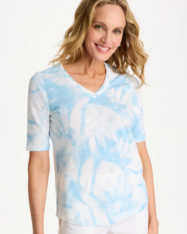 Tie-Dye Palm Cotton Slub V-Neck Tee - image 1